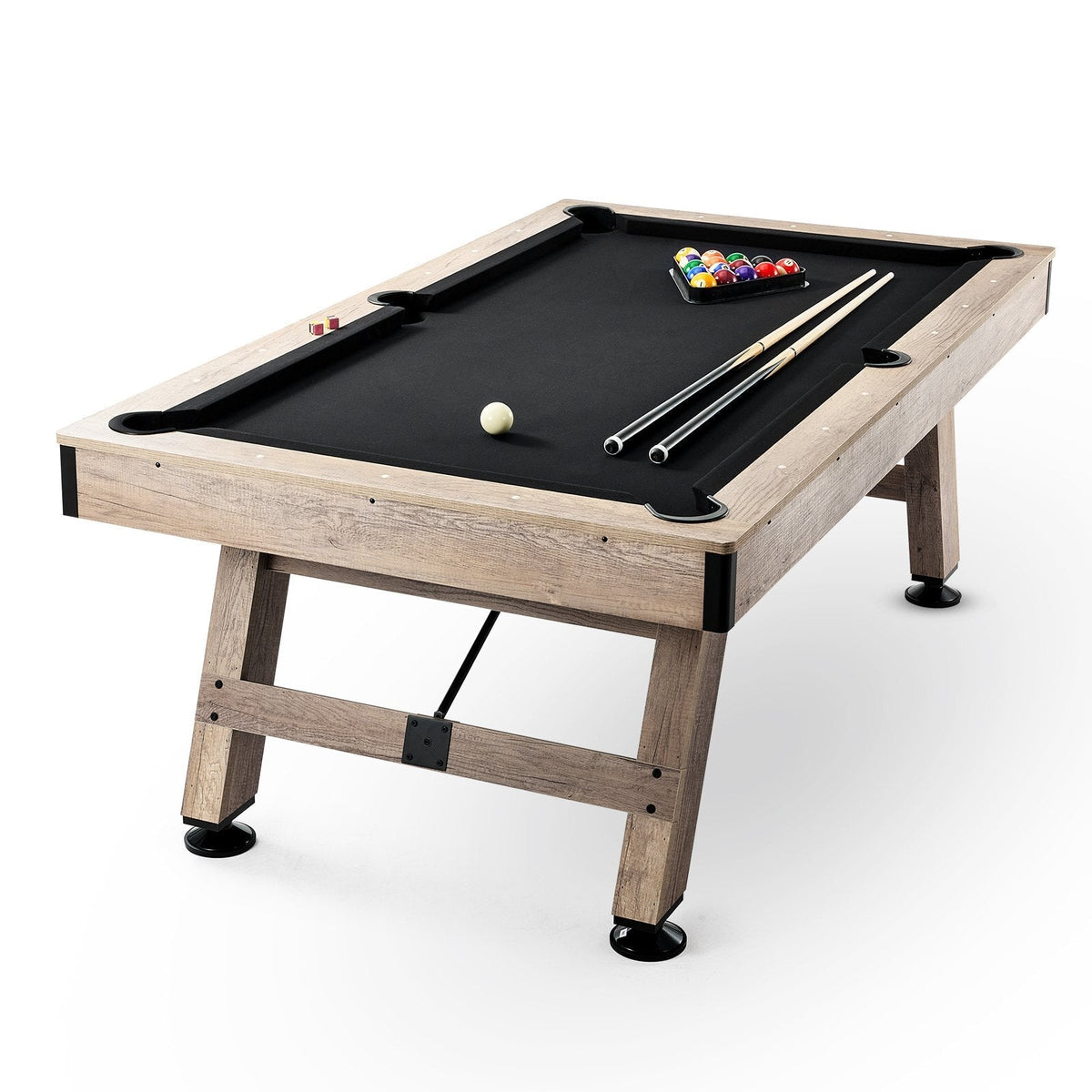 Billiards Table, 7 ft Pool Table, Adjust Legs Stable Billiards Table, Pool Table Set Includes Balls, Cues, Chalks and Brush, Wood Color with Black Cloth, Perfect for Family Game Room Kids Adults