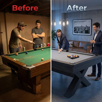 8 Foot Pool Table Built for Professional Play, 1-Inch Slate Surface, Wool Blend Fabric, Solid Wood Rails — Before & After