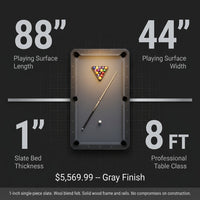 8 Foot Pool Table Built for Professional Play, 1-Inch Slate Surface, Wool Blend Fabric, Solid Wood Rails — Results & Stats
