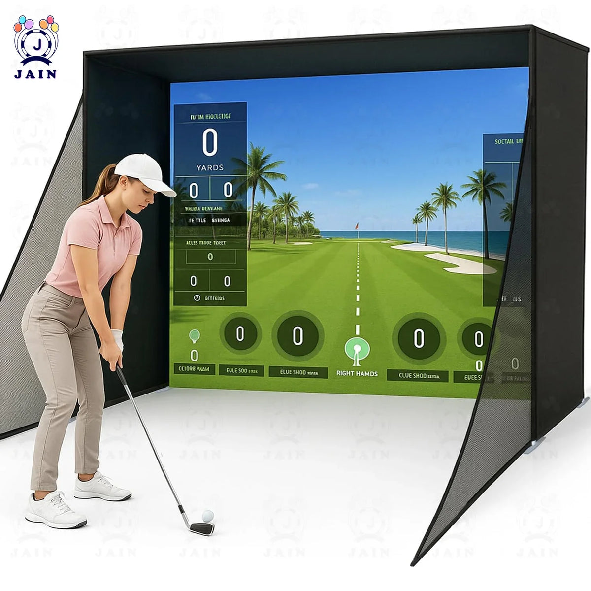 Golf Simulator Enclosure — Impact Screen, Aluminum Frame & Hitting Net