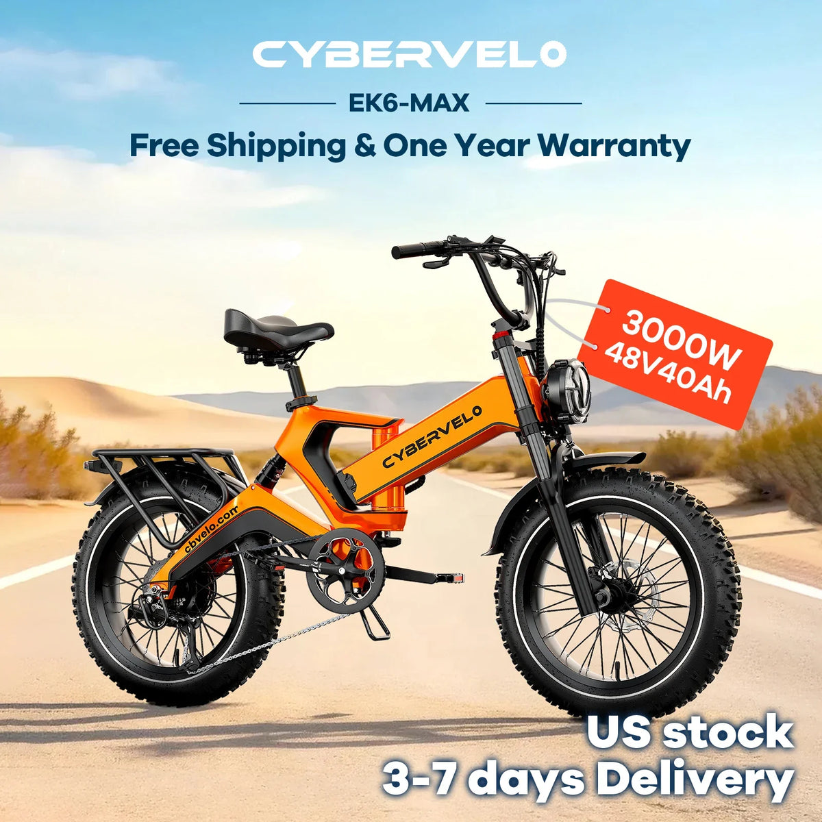 Cybervelo EK6 Max E-Bike | 40Ah, 30+ MPH & 150 Mi Range