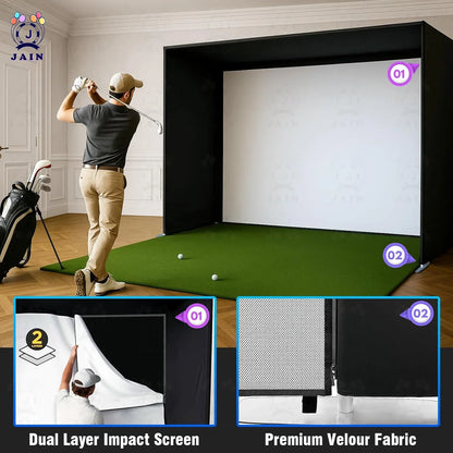 Golf Simulator Enclosure — Impact Screen, Aluminum Frame & Hitting Net