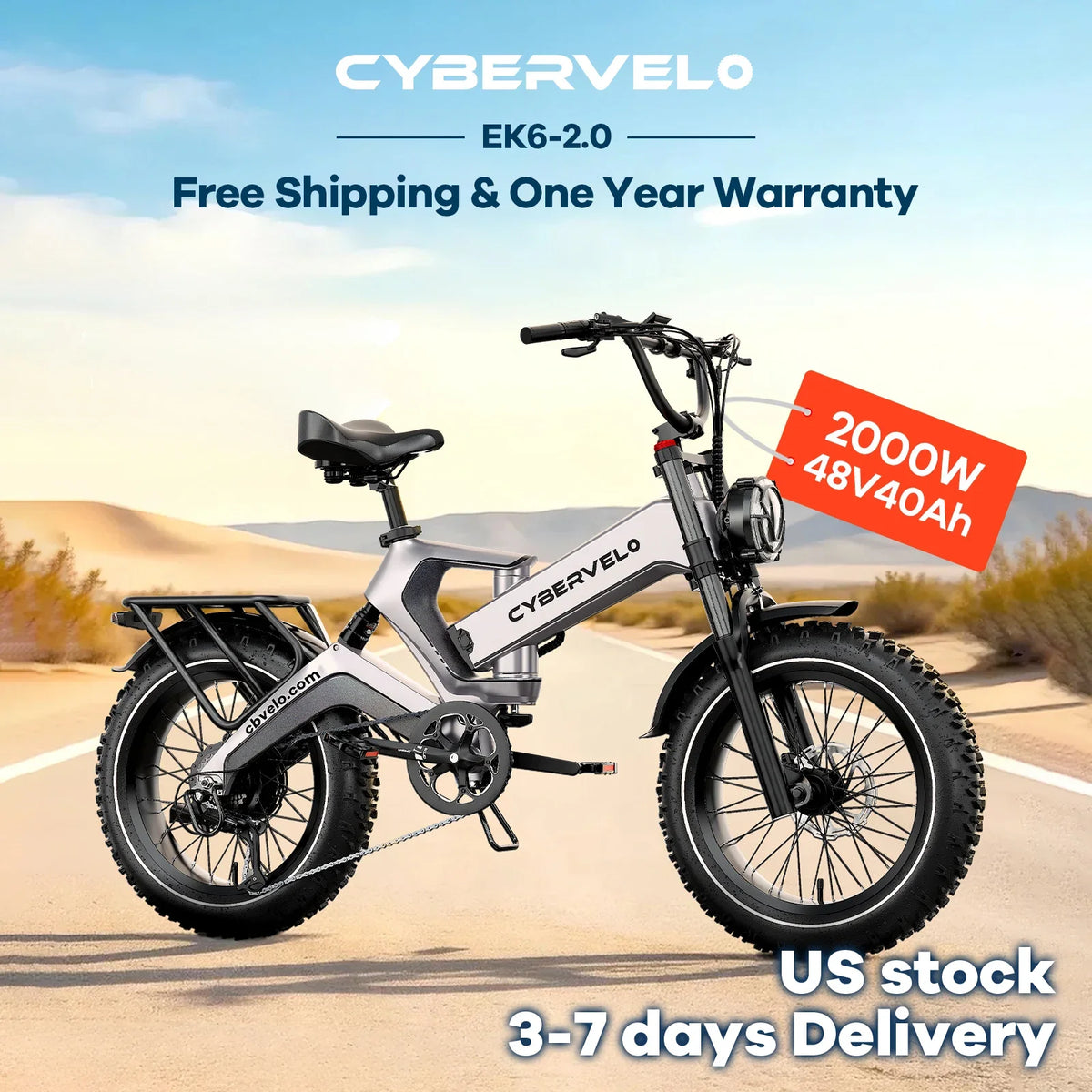Cybervelo EK6 Max E-Bike | 40Ah, 30+ MPH & 150 Mi Range